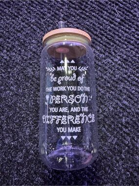 NEW Glass Inspirational Water Bottle with Cork Lid/Straw